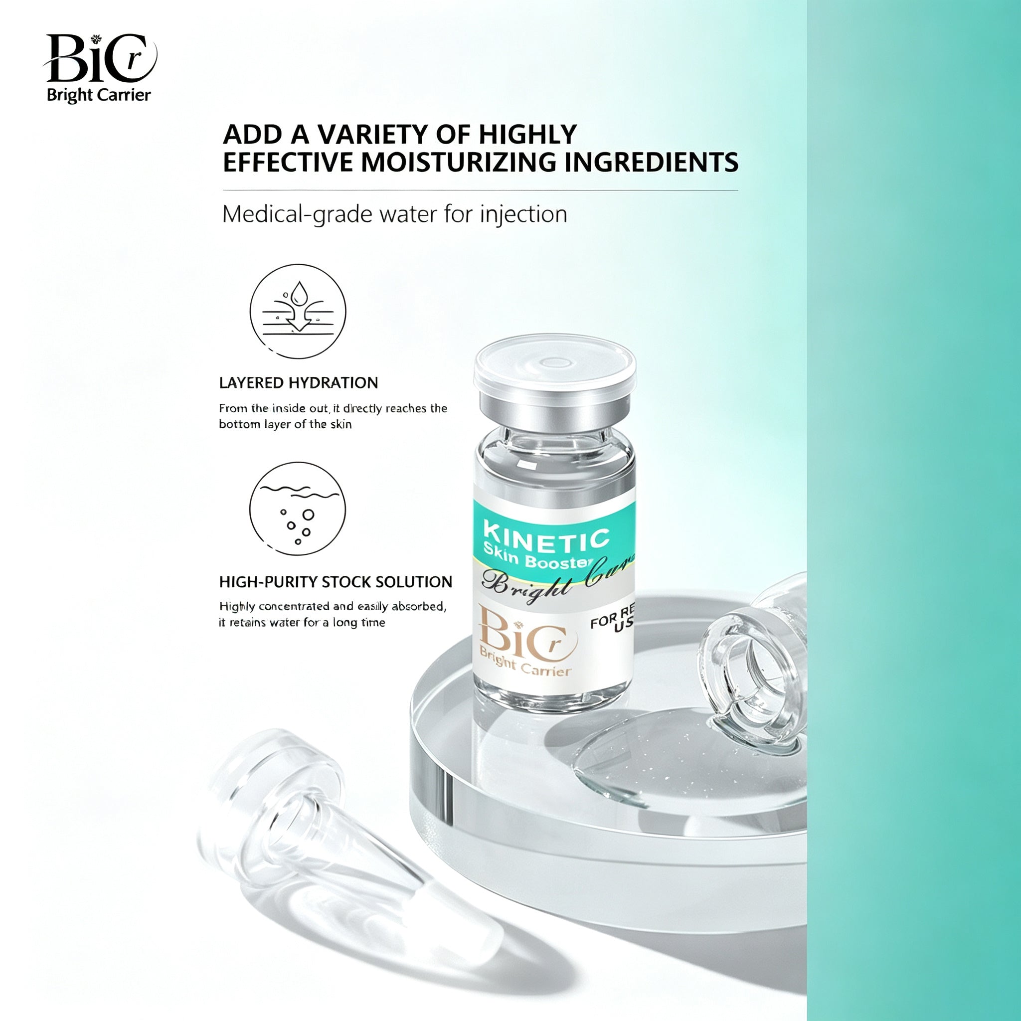 BIC PinkHyaluronic Acid Skin Booster Serum 5 Vials, Deep Hydrating Facial Serum Revitalize Tired Dul