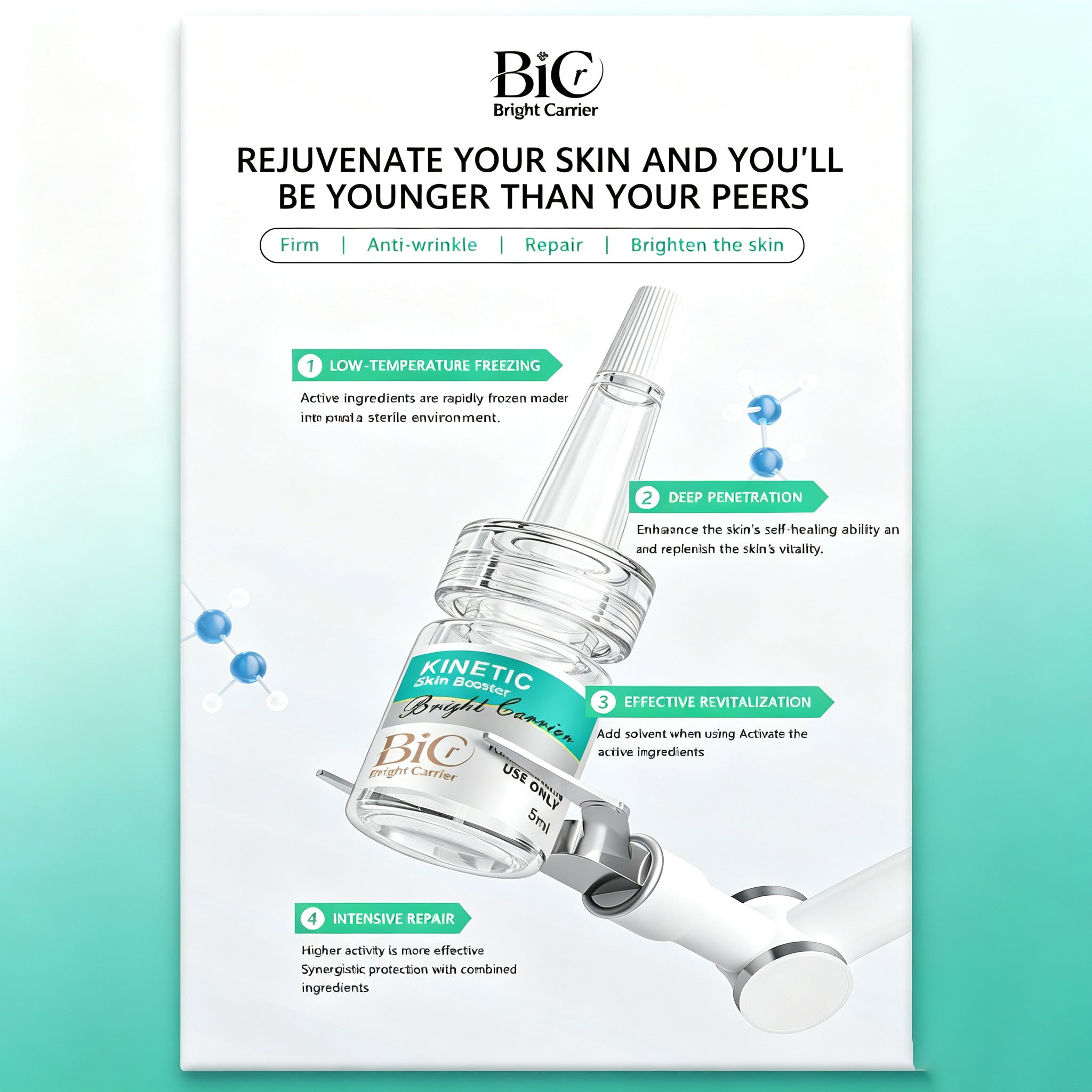 BIC PinkHyaluronic Acid Skin Booster Serum 5 Vials, Deep Hydrating Facial Serum Revitalize Tired Dul