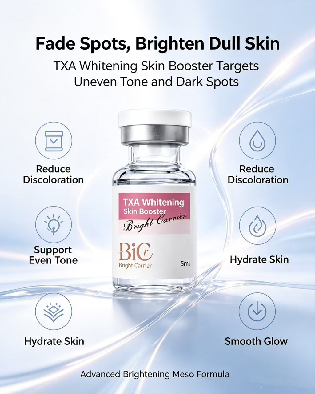 BIC TXA Whitening Skin Booster Serum 5 Vials | Fade Sun Spots, Acne Scars & Brighten Dull Skin