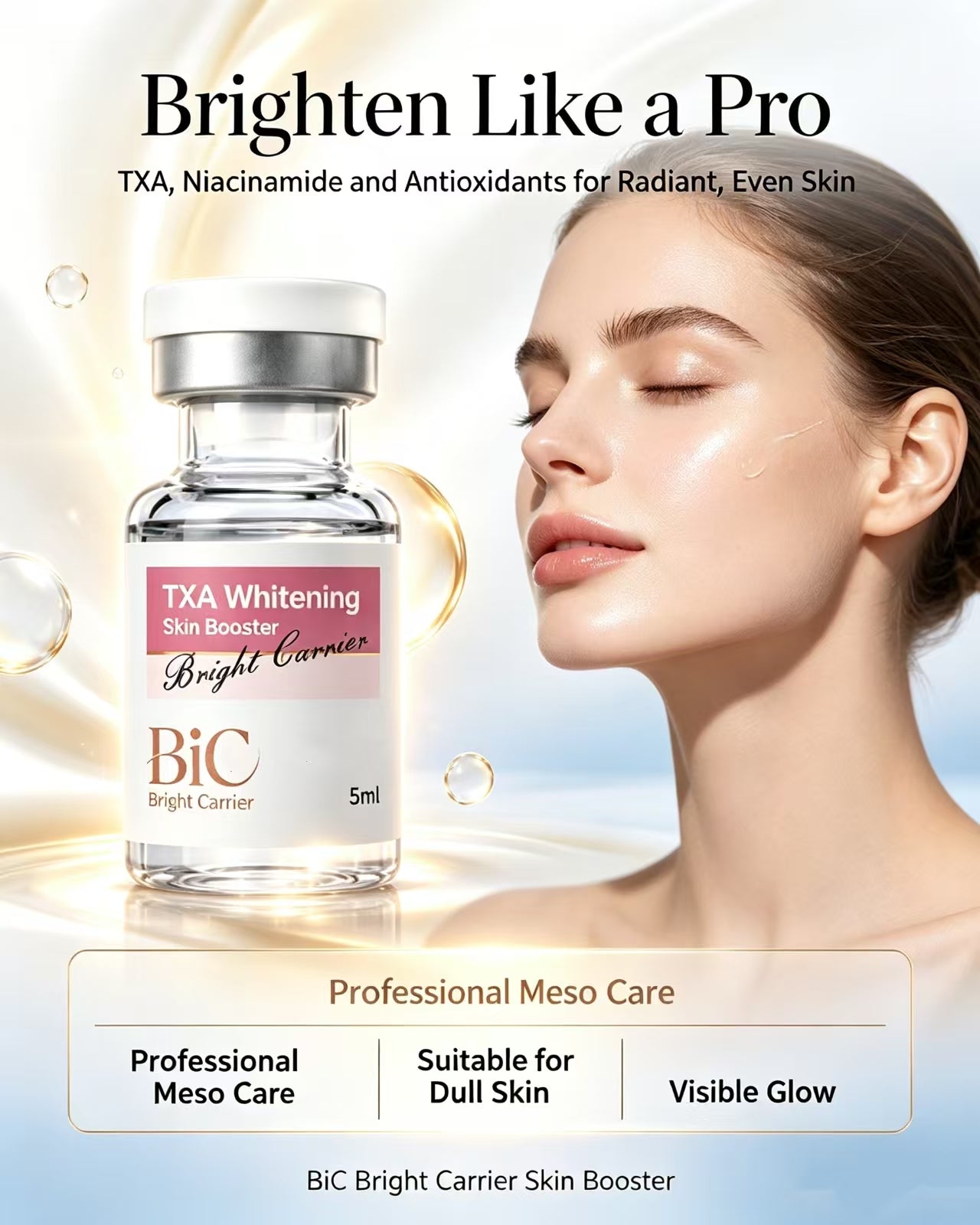 BIC TXA Whitening Skin Booster Serum 5 Vials | Fade Sun Spots, Acne Scars & Brighten Dull Skin