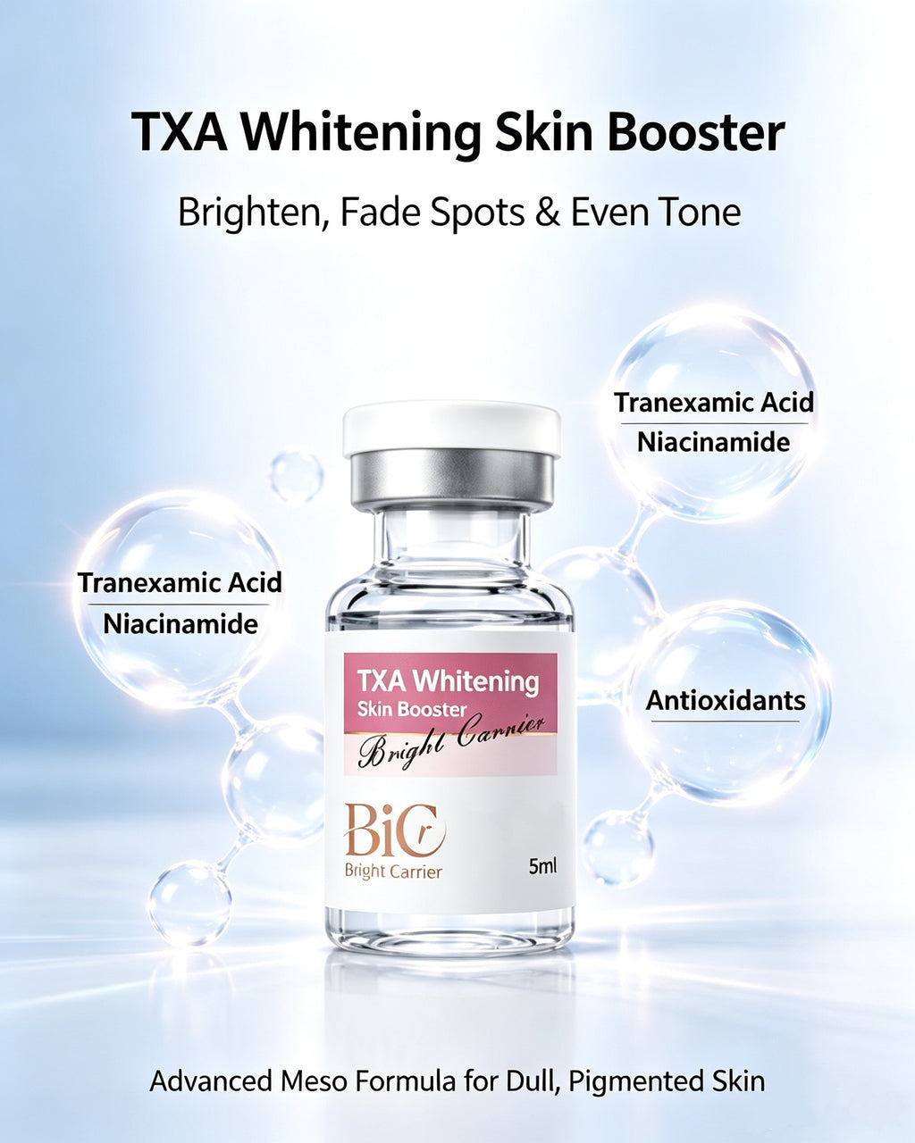 BIC TXA Whitening Skin Booster Serum 5 Vials | Fade Sun Spots, Acne Scars & Brighten Dull Skin